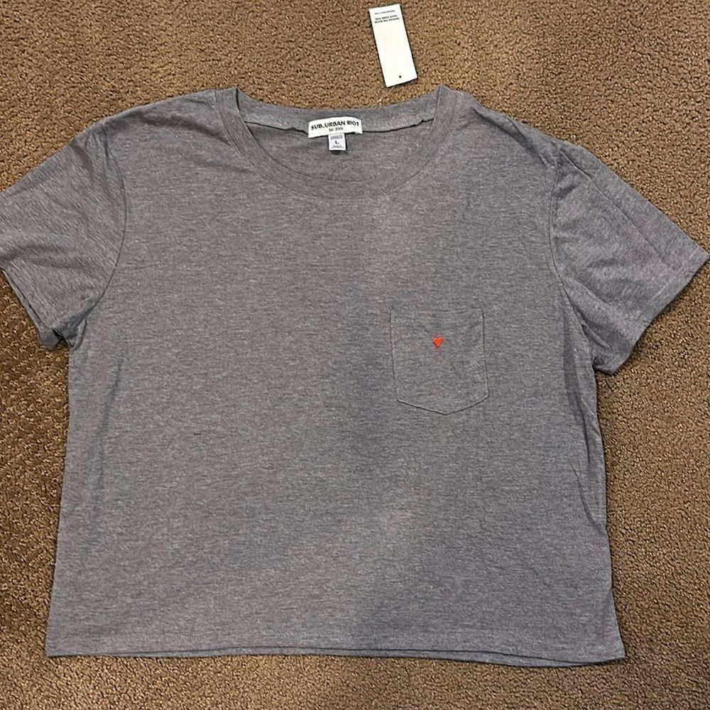 Sub_urban Riot Women’s Grey Pocket T-Shirt with Embroidered Red Heart